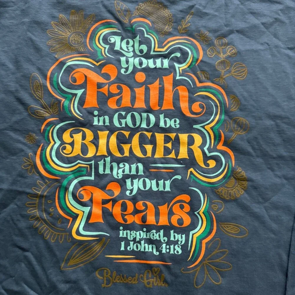 Fruit of the Loom‎ men shirt Blessed Girl Faith Long Sleeve Tee sz Large blue